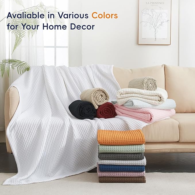 PHF Ultra Soft Waffle Weave Blanket King Size 104"x 90"- Washed Lightweight Breathable Cozy Woven Blanket for Bed - Aesthetic Decor for Couch Bedding Sofa Home Car - Light Khaki/Linen