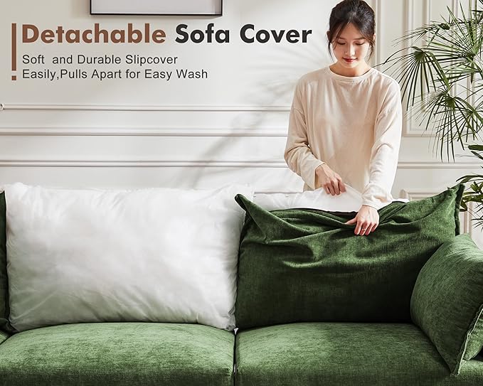 136.4" Oversized Modular Sectional Sleeper Sofa Bed, U Shaped Convertible Couch with Movable Ottoman, Large 8 Seat Corner Couches for Living Room Deep Seat Green Chenille