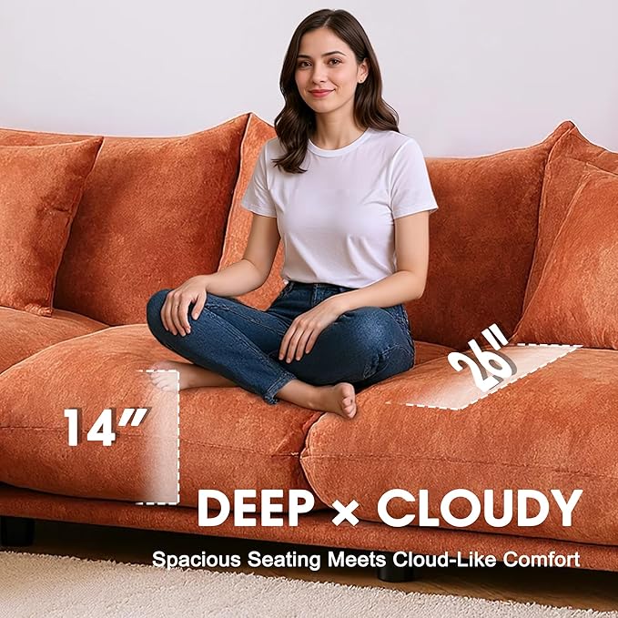 smilesun Modern Minimalist Chenille Modular Sectional Sofa, Oversized Couch and Loveseat Set with Thick Cushions, Upholstered Sofa for Living Room, Bedroom, Office, Apartment(Orange,136" 4-Seater)