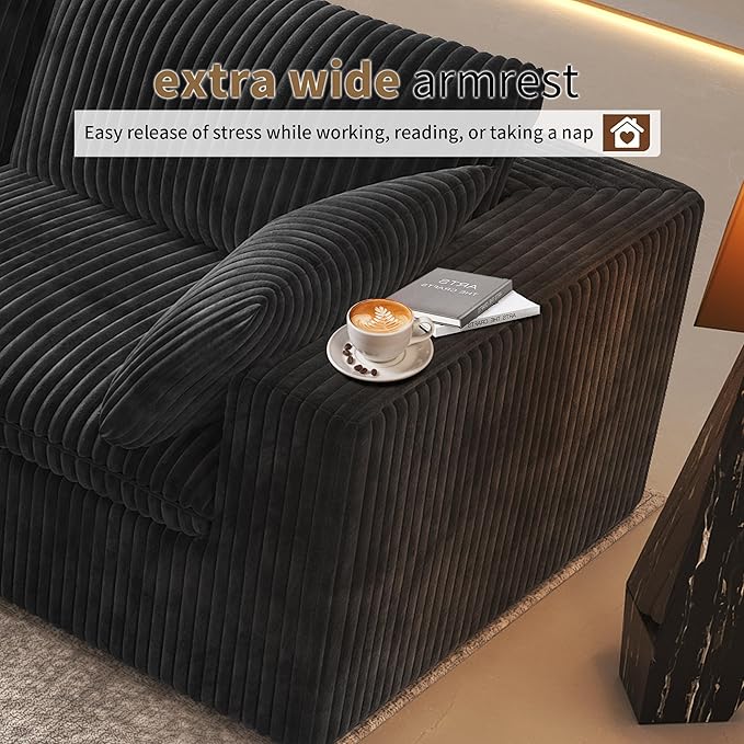 118" U Shaped Modern Sofa Modular Sectional Cloud Couch with 2 Ottoman,Upholstered Couches with Plush Corduroy Fabric for Living Room Furniture,Bedroom and Apartment,No Assembly Required,Black