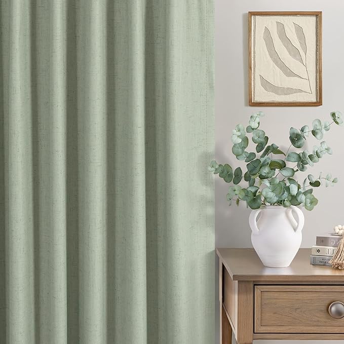 96 Inch Curtains 2 Panels Set Drapes 96 Inches Long Spring Curtain for Living Room Sage Green Black Out Linen Room Darkening Blackout Thermal Vertical Patio Blinds for Sliding Glass Doors Vintage Boho