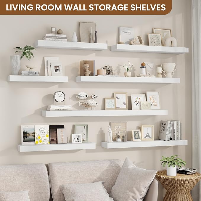 fuqing Floating Shelves for Wall, Bathroom Shelf Wall Mounted for Storage, Shelves with Invisible Bracket for Bedroom, Kitchen, Living Room, Farmhouse Small Book Shelf, 32 Inch Set of 2, White