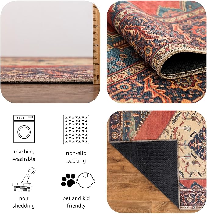 Keen Home Design 2x3 Rug - Machine Washable Entry Rug with Non-Slip Backing, Ideal for Enteryway, Kitchen, Bathroom, Laundry Room - Vintage, Easy Clean, Durable, Low Pile Rug - (2' x 3')