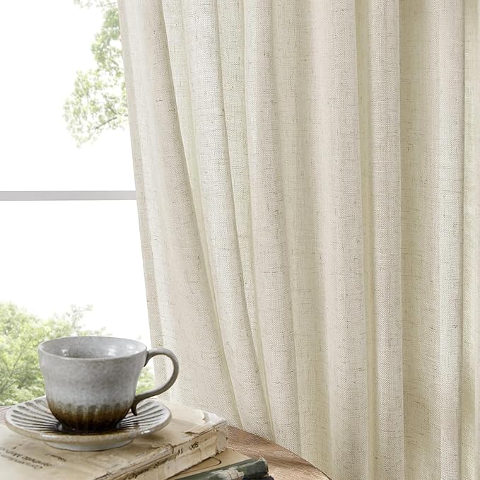 Joydeco Linen Curtains 96 Inch Length 2 Panel Sets,Light Filtering Curtains for Bedroom 52 Inch Wide Living Room Drapes with Back Tabs & Rod Pockets (W52 x L96 Inch, Beige)