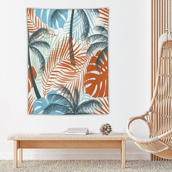 ICMOLYYENLO Palm Leaf Tapestry Wall Hanging, Tropical Leaves Plant Jungle Green Hawaiian Art Home Decor for Guest Bedroom Living Room Dormitory 50x60 Inch