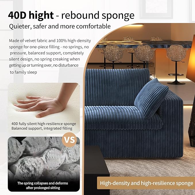 157.5" U Shaped Modern Sofa Modular Sectional Cloud Couch with 2 Ottoman,Deep Seat Upholstered Couches with Corduroy Fabric for Living Room Furniture,Bedroom and Apartment,No Assembly Required,Blue