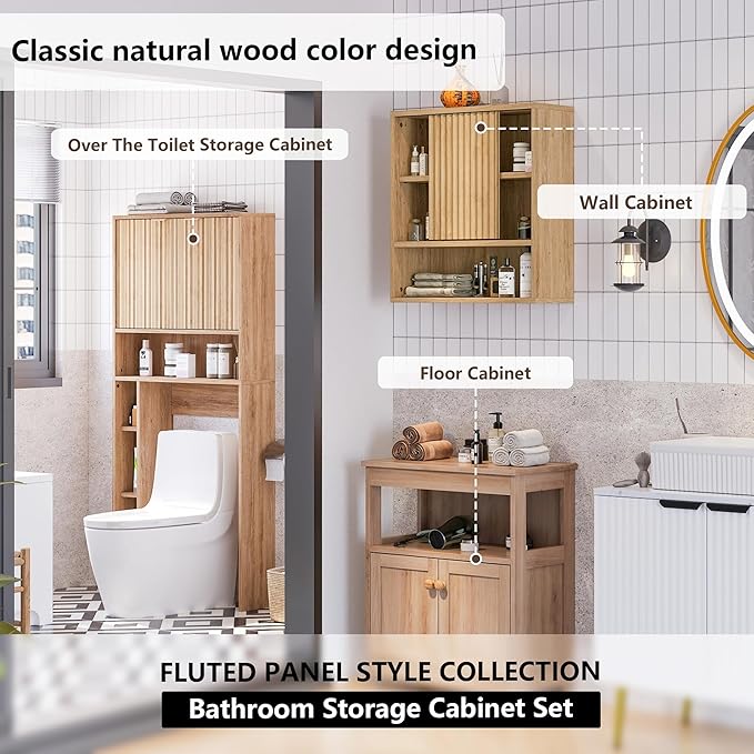 Bathroom Wall Cabinet Above Toilet Storage，Wall Mounted Storage with Adjustable Shelves, Space-Saving Modern Design for Bathroom & Laundry Room, Kitchen, Dining Room, Living Room