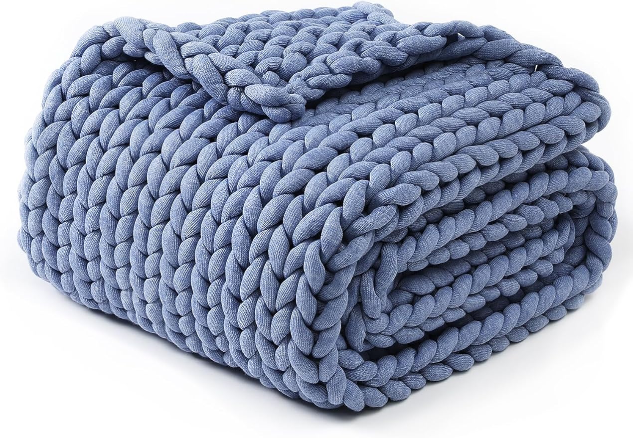 YnM Chunky Throw Blanket, Medium-Weight, Hand Knitted, Skin Friendly, Ventilated and Breathable, Machine Washable, Home Décor Piece for Couch, Sofa and Bed (Cerulean Blue, 40x50 Inch)