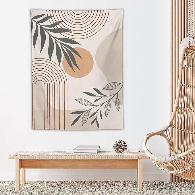 Abstract Boho Tapestry, Mid Century Tropical Tree Leaves Modern Geometric Arch Bohemian Botanical Tapestry, Home Aesthetic Wall Hanging Art Decor for Living Room Bedroom Dormitory 60x80 Inch