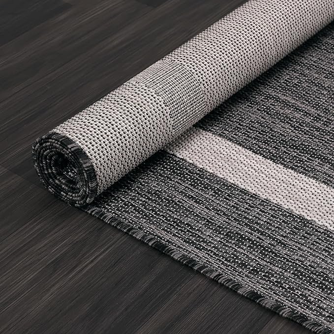 Bordered Outdoor Rug 9x12 Washable Outside Carpet for Indoor Patio Porch Waterproof Easy Cleaning Non Shedding Area Rugs Gray 9 x 12