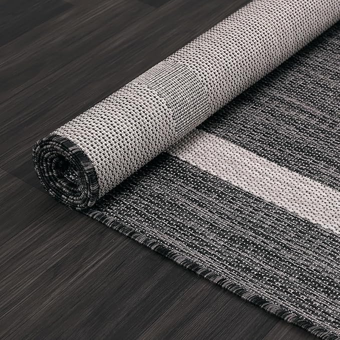 Bordered Outdoor Rug 6x9 Washable Outside Carpet for Indoor Patio Porch Waterproof Easy Cleaning Non Shedding Area Rugs Gray 6 x 9