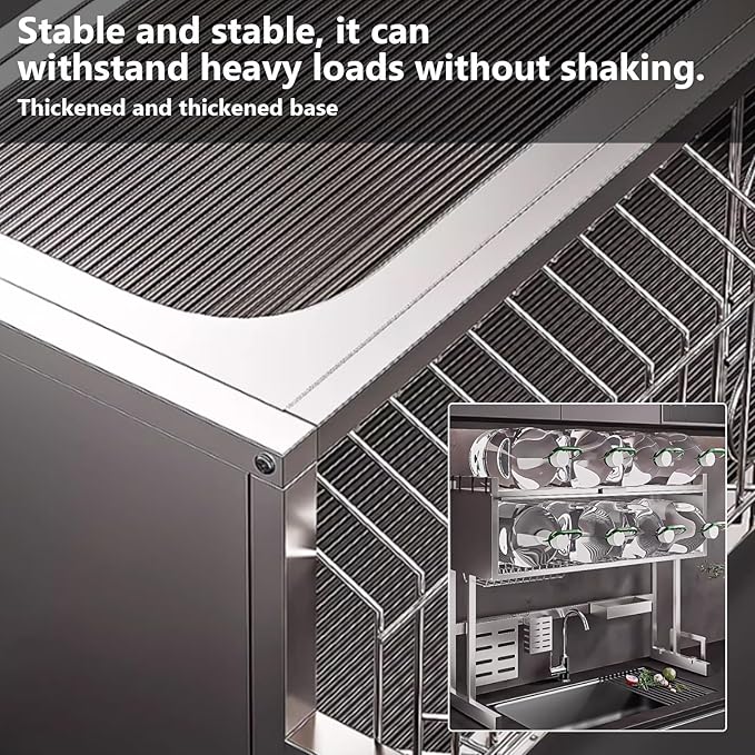 Home Furnishing Dish Rack Over Sink Stainless Steel Over The Sink Dish Drainer Drying Rack Space Kitchen Sink Rack Multifunctional countertop Dish Storage Rack Sink(Metallic,105cm/41.3in)