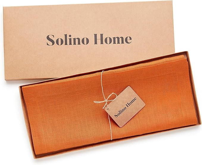 Solino Home Linen Table Runner 48 Inches - 100% Pure Linen Persimmon Orange Table Runner 14 x 48 Inch Ideal for Dresser and Coffee Tables - Fall, Autumn, Halloween, Thanksgiving - Fete