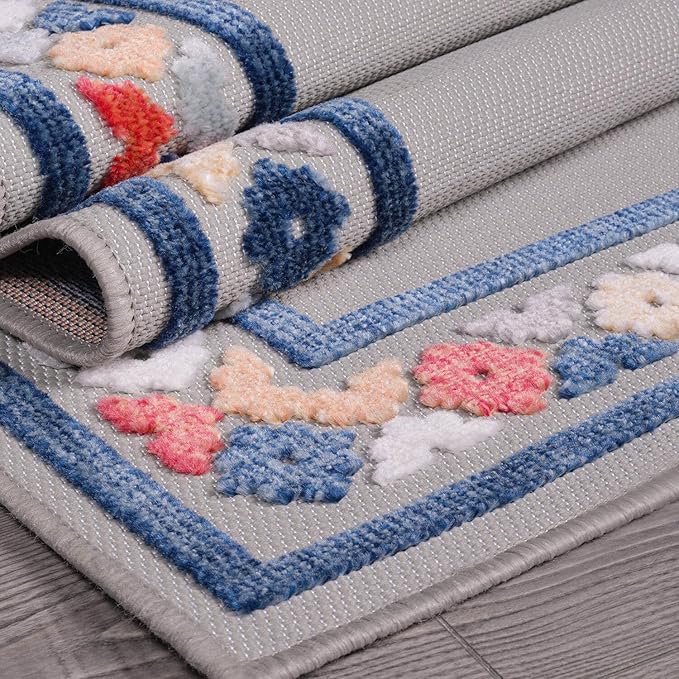 Beverly Rug Outdoor Rug 5x7 Modern Bordered Area Rugs for Indoor and Outdoor Patio Easy to Clean Non Shedding Living Room Porch Garden Washable Outside Carpet (5 x 7 Gray)