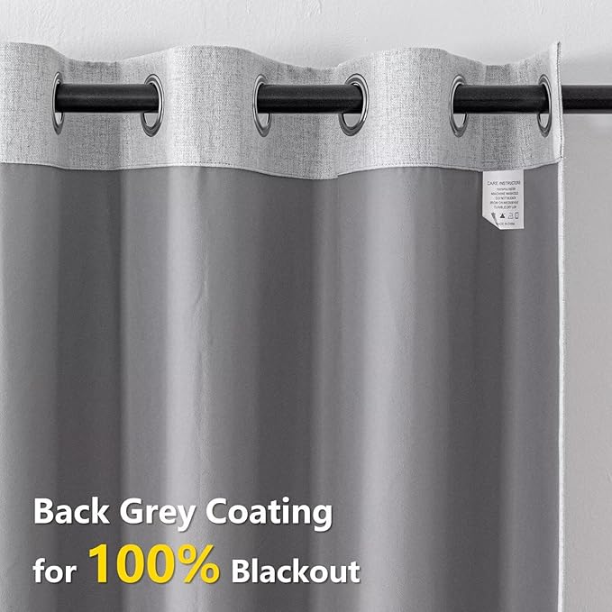 Blackout Curtains Customsize 1 Panel, 100% Blackout Textured Thermal Curtains, Grommet Privacy Light Blocking Drapes for Living Room Bedroom Luxury Decor(Customsize, Greyish White)