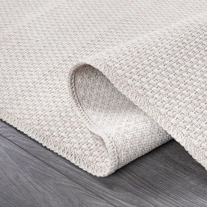 CAMILSON Easy Jute Rug 8x10, Indoor Outdoor Off-White Farmhouse Area Rugs for Living Room Patio and Kitchen Rug, Solid Woven Design, Easy-Cleaning, Non Slip Washable Outside Carpet Alfombras (8 x 10)