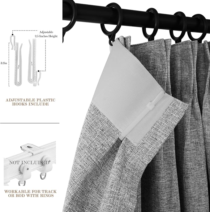 120" Wx108 L Linen Room Divider Drapes for Doorway/Glass Window/Sliding Door/Patio, Extra Wide Pinch Pleated Full Blackout Curtains for Girls Boys Teen Kids Room, 1 Panel, Light Grey