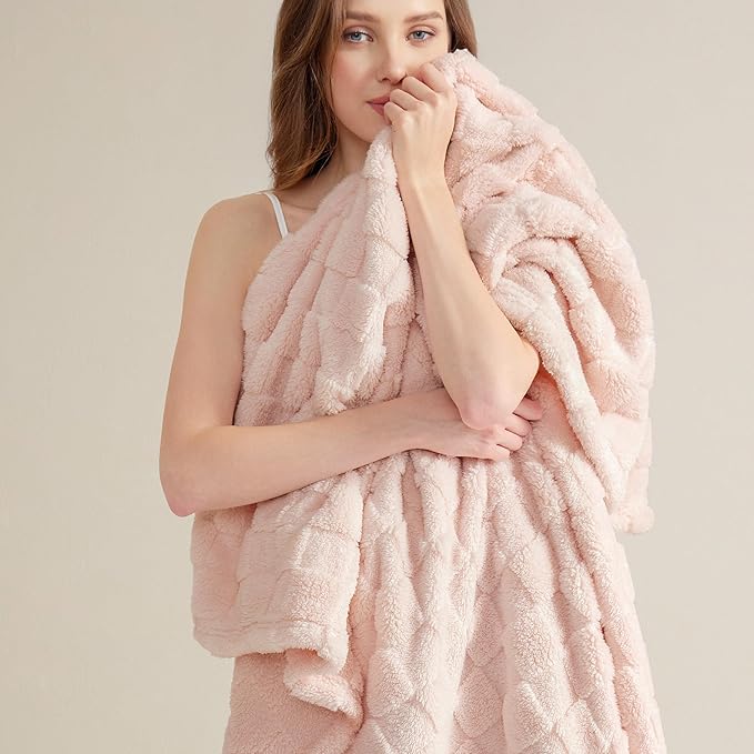 Bedsure GentleSoft Pink Throw Blanket for Couch - Checkered Fleece Blankets Gifts for Women Men Girls, Cute Soft Cozy Throw for Bedroom Home Decor Gifts, 50x60 Inches