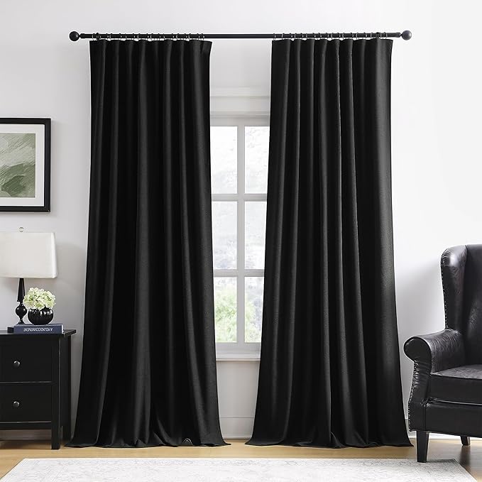 RAIN CITY Black Blackout Curtains 50 x 120-inches Long 2 Panels,100 Inch Wide Total Modern Farmouse Thermal Insulated Energy Saving Window Drapery for Living Room