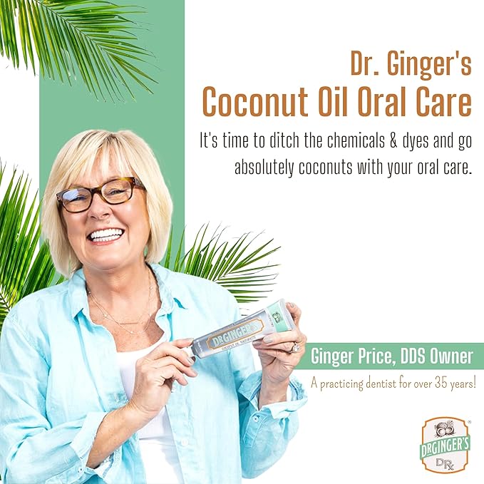 Dr. Ginger’s Coconut Oil Pulling Alcohol Free Mouthwash - Mint Flavor, 14 fl oz, 2pcs - Support Gum Health, Tongue, and Teeth Whitening for Adults, Fluoride Free, All-Natural, with Xylitol