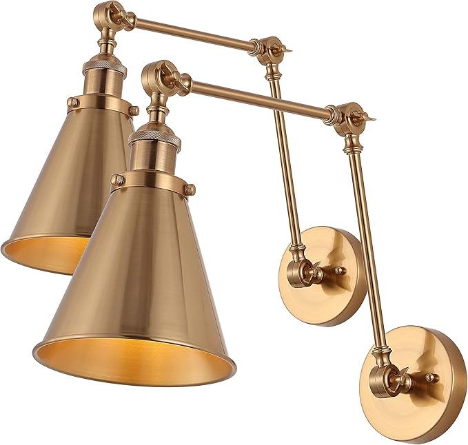JONATHAN Y JYL7461A-SET2 Rover 7" Farmhouse Industrial Adjustable Arm Metal LED Wall Sconce Rustic Bohemian 2700K 4W Bulb for Entryway Lobby Kitchen Bathroom Bedroom Hallway, Brass Gold (Set of 2)
