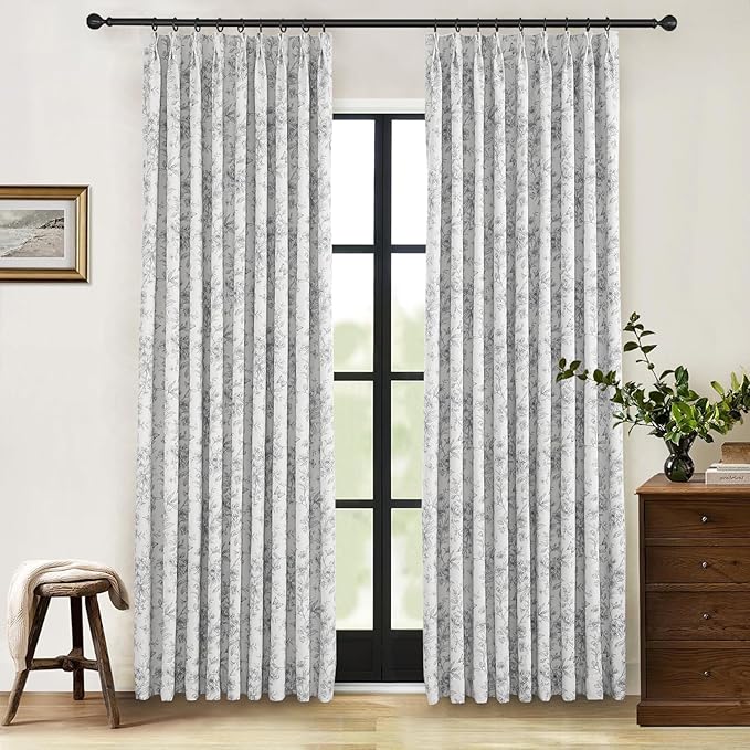 Pinch Pleated Vintage Floral Curtains - Room Darkening Drapes for Bedroom Living Room.2 Panels,52 Inches Wide 90 Inches Long