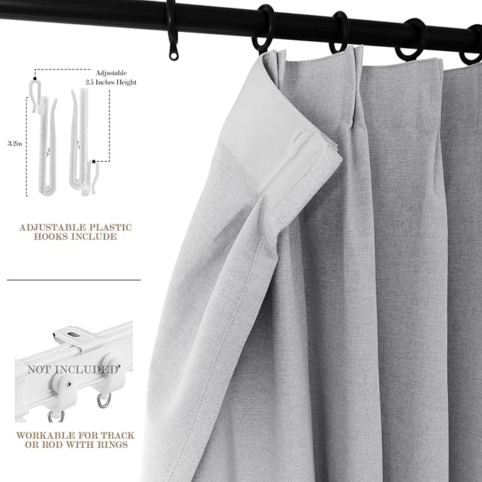 120" Wx108 L Linen Room Divider Drapes for Doorway/Glass Window/Sliding Door/Patio, Extra Wide Pinch Pleated Full Blackout Curtains for Girls Boys Teen Kids Room, 1 Panel, Silver Grey