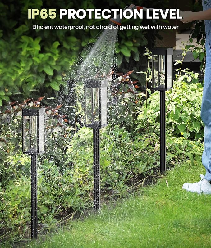 Solar Pathway Lights Outdoor, 4 Pack Garden Lights IP65 Waterproof, Bright Solar Powered for Outside Yard Path Lawn Walkway Driveway Lighting Landscape Decor (Warm White)