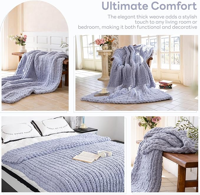 Chunky Knit Blanket - Luxury Soft Cozy 60 * 80 Throw Blanket,100% Woven Blanket Rope Knot Throw Blanket for Couch, Sofa, Home Decor, Gift - Machine Washable（Grey）