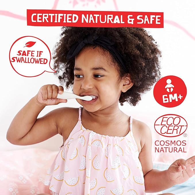 Jack N' Jill Natural Toothpaste for Baby and Infants - Fluoride Free Training Toothpaste, 40% Xylitol, BPA Free - Strawberry, 1.76 oz (Pack of 1)