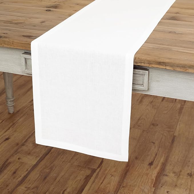 Solino Home Linen White Table Runner 132 Inches Long - 100% Pure Linen Extra Long Table Runner 14 x 132 Inch for Fall, Autumn, Halloween, Thanksgiving - Fete