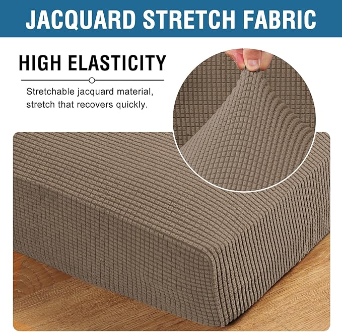 H.VERSAILTEX Super Stretch Individual Seat Cushion Covers Sofa Covers Couch Slipcover Sets Thick Jacquard Textured Twill Fabric (3 Piece Sofa Cushion Covers, Macchiato)