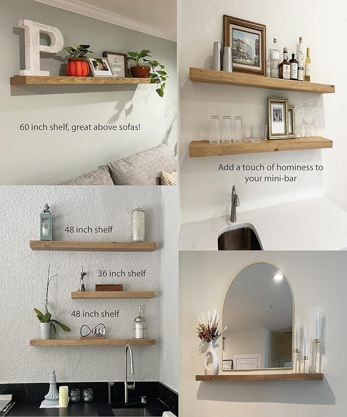 joelsantiques 36 Inch Wooden Floating Shelves for Wall - 36x6x2 in - Made of Natural Wood - Long Heavy Duty Rustic Wall Shelves for Bedroom - Perfect for Living Room, Kitchen - Natural