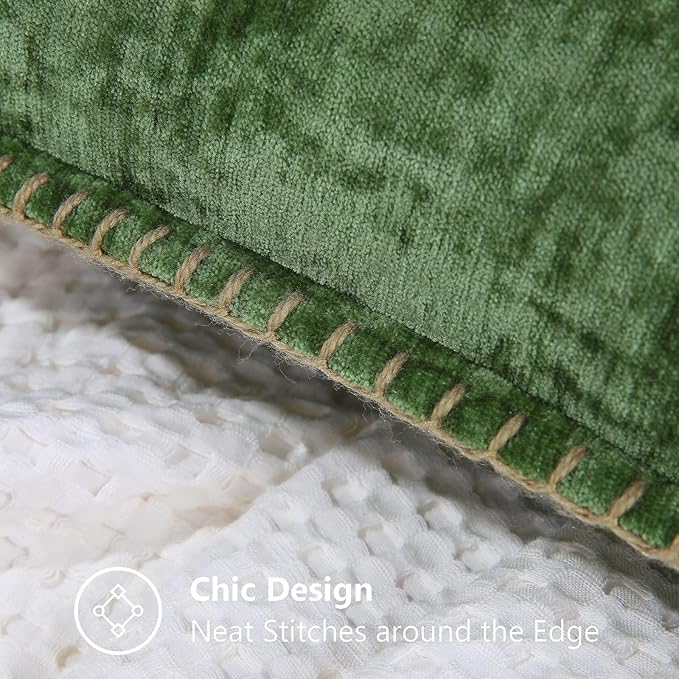 decorUhome Fall Chenille Soft Throw Pillow Covers 12x20 Set of 2, Lumbar Velvet Farmhouse Neutral Decorative Euro Pillow Covers with Stitched Edge for Couch Sofa Bed Home Decor, Forest Elf