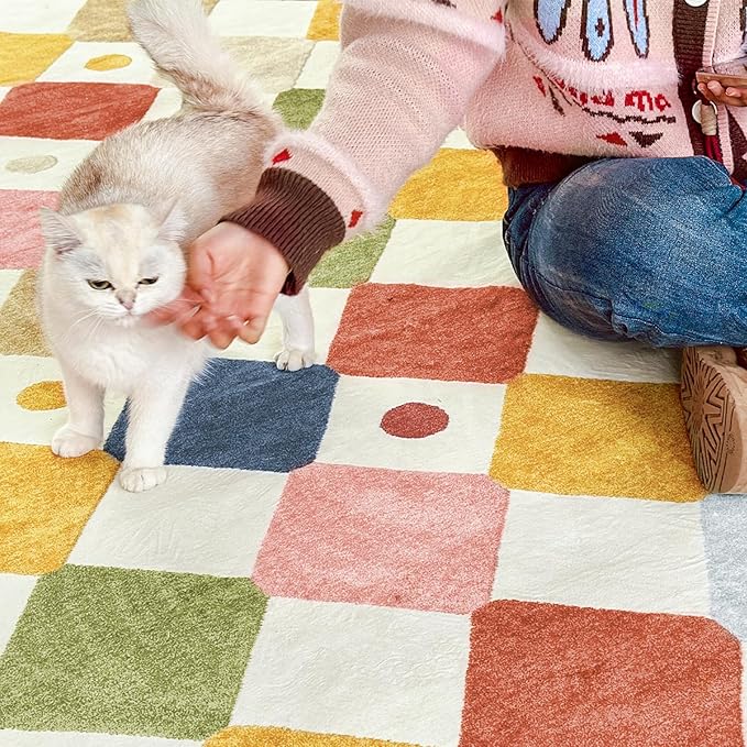 jinchan Kids Rug for Nursery 5ft Radius Corner Washable Area Rug Modern Colorful Quarter Circle Rug Soft Non-Slip Carpet for Bedroom Playroom Daycare Reading Nook Kitchen Classroom Circus on Cream
