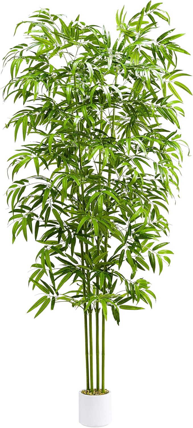 Artificial Tree Fake Plants, Artificial Bamboo Tree 7FT Tall in White Potted, Artificial Tree Indoor Decor Bamboo Silk Tree with Natural Wood Trunk, for Home Office Living Room Modern