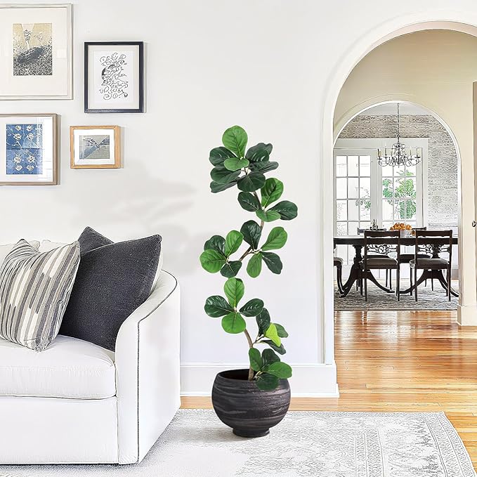 GarveeHome Fiddle Leaf Fig Artificial Tree with White Planter,5ft Faux Plants Indoor with Moss, Fake Rubber Tall Fake Floor Plant in Pot - Artificial Trees for Home Office Living Room Decor