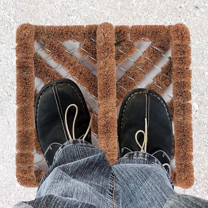 NINAMAR Natural Coir Boot Scraper Door Mat - 13 x 12 inch - 2 Pack