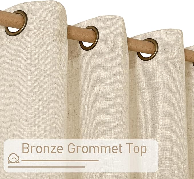 LAMIT Sheer Linen Curtains 63 inches Length for Bedroom, Light Filtering Panels Bronze Grommet Linen Textured Neutral Drapes for Living Room, Linen, 2 Panels, 34 x 63 Inch