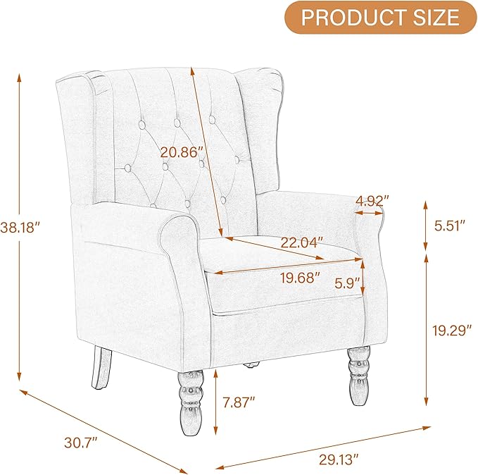 UIXE High Back Accent Chairs Set of 2, Upholstered Armchair in Fabric, Retro Wingback Arm Chair for Living Room, Comfy Single Sofa Bedroom Reading Seat with Solid Wood Legs - Brown