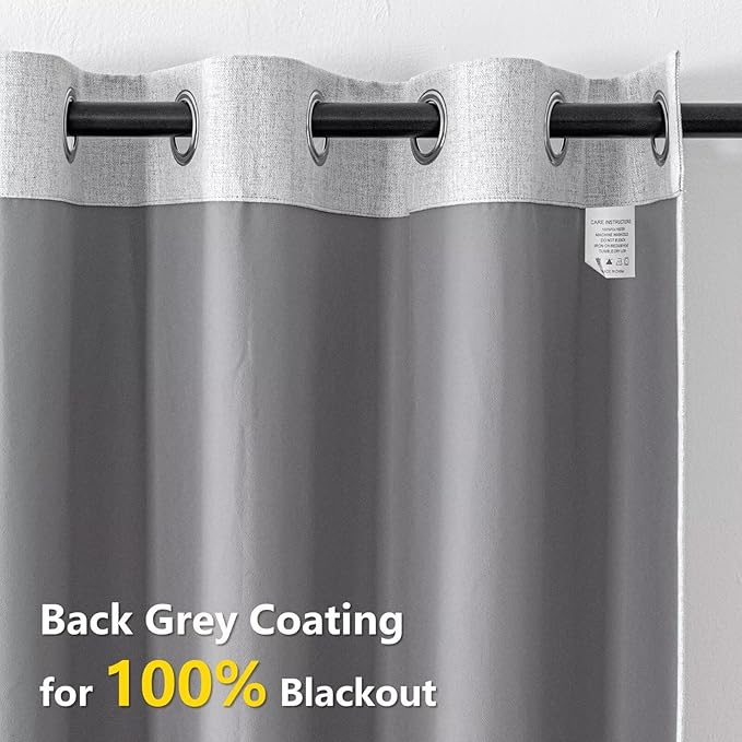 Blackout Curtains 96 Inches Long 2 Panels Set, 100% Black Out Textured Thermal Curtains, Grommet Privacy Light Blocking Drapes for Living Room Bedroom Luxury Deco(52W × 96L inch, Off-White)