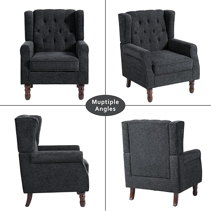 Lumibee High Back Accent Chair,Upholstered Wingback Armchair with Solid Wood Legs for Small Spaces,Comfy Single Sofa Chair for Living Room,Bedroom,Office-Black Blue