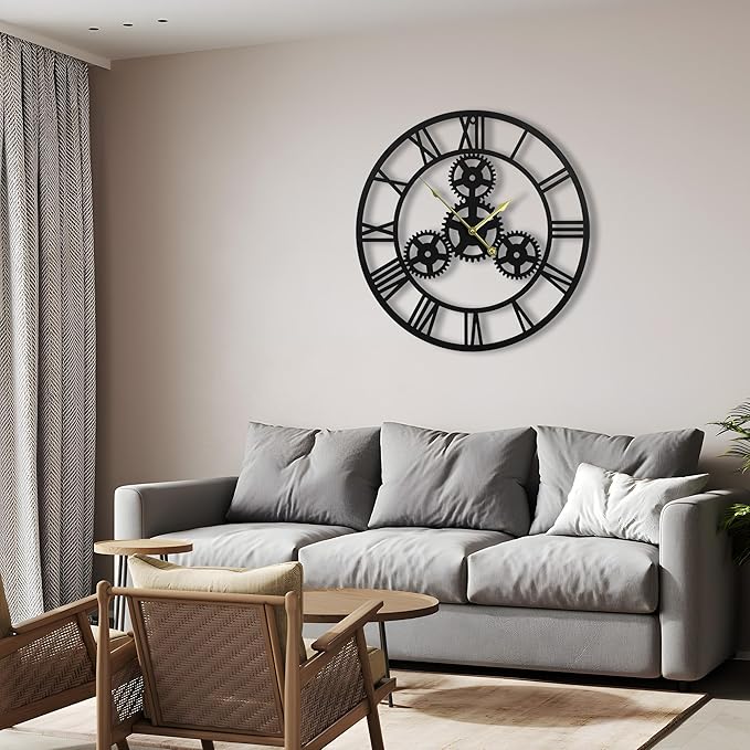 20inches/50cm Wall Clocks for Living Room Deco Non Ticking Silent Battery Operated Modern Vintage Roman Numeral Oversized Wall Clocks for Bedroom Kitchen Fireplace Office Farmhouse