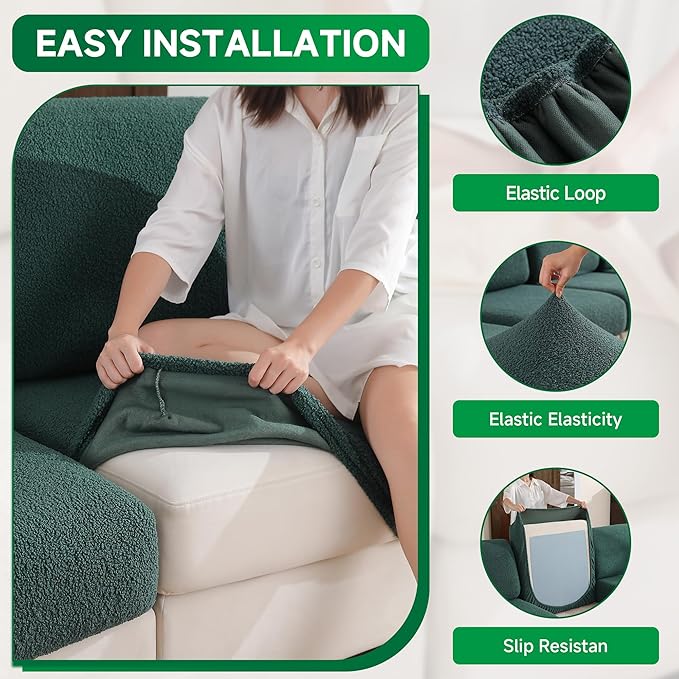 Couch Cushion Covers for Sectional Sofa, Stretch Soft Sofa Slipcovers Washable Wear-Resistant Universal Furniture Protector for Living Room(1 Piece Back Couch Cover, Green)