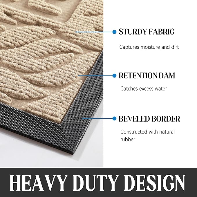 Yimobra Welcome Front Door Mat Outdoor, Heavy Duty Sturdy Non Slip Doormats, Rubber Backing, Low-Profile Entrance Rugs, Absorbent Resist Dirt, Easy Clean Patio Garage Floor Mats, 60X36 Inch, Beige
