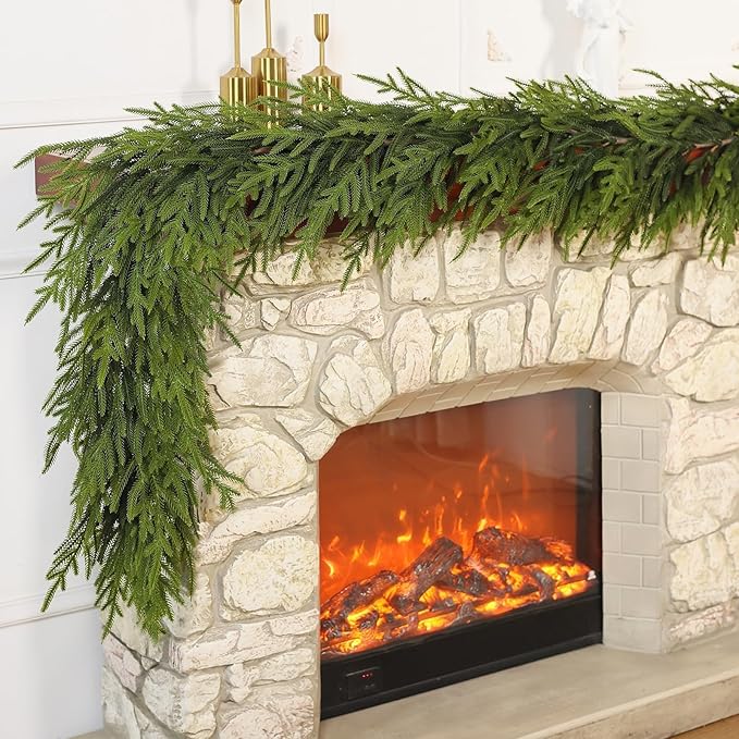 Artificial Norfolk Pine Garland - Faux Christmas Garland Fake Green Garland for Fireplace,Table, Stairs, Mantle, Window,Indoor Outdoor,Home,Holiday Decor (2 PCS,9 FT)