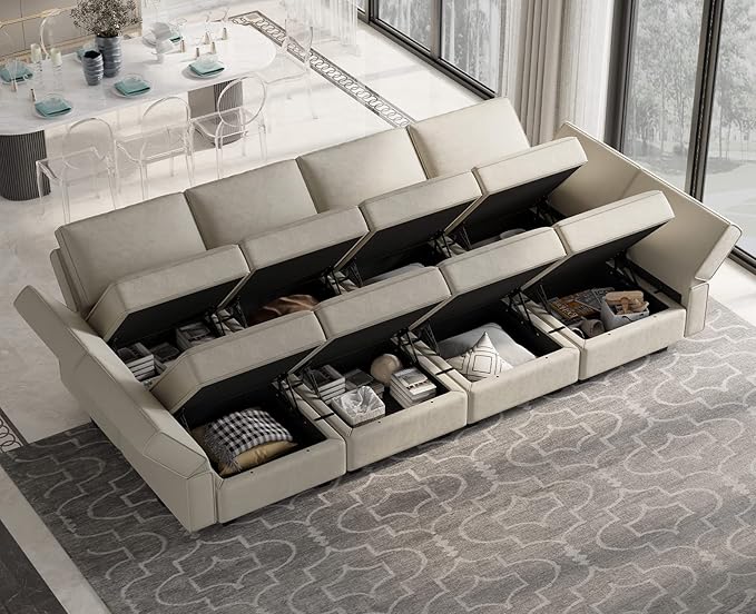 Belffin Modular Sectional Sofa with Storage Chaises Sectional Sleeper Sofa Couch 8 Seat Sectional Bed Grey