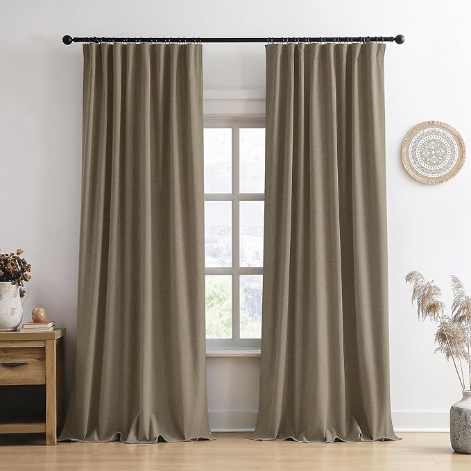 RAIN CITY 140 Inch Long Blackout Curtains 2 Panels Set,Linen Blend Pleated Look Hidden Tab Drapes with Hooks Easy Slide Privacy High Living Room Curtains for High Ceiling Long Window 50x140