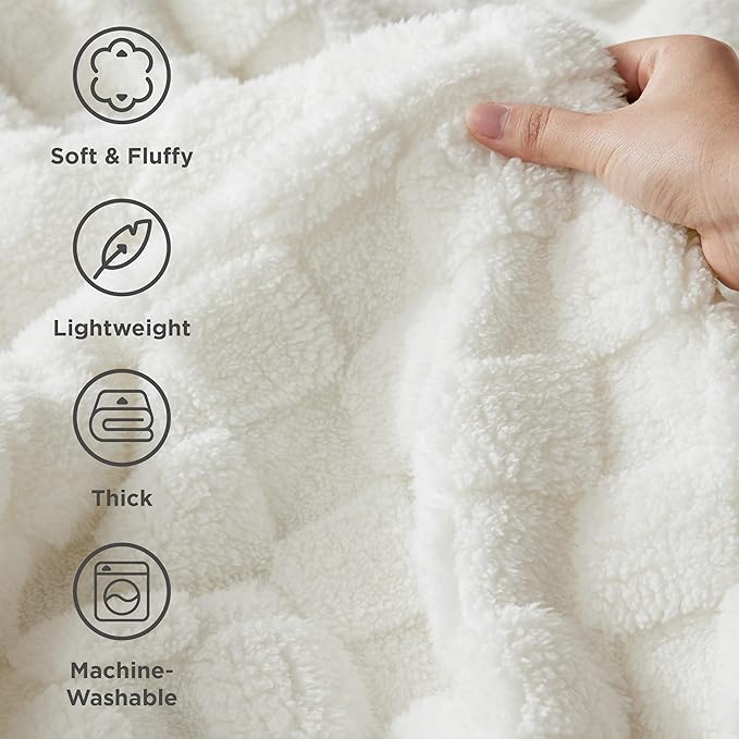 Bedsure GentleSoft Blankets Queen Size for Bed - Super Soft Cozy Blanket for Women Men Girls, Large Fuzzy Fleece Throw for Bedroom Decor, White, 90x90 Inches