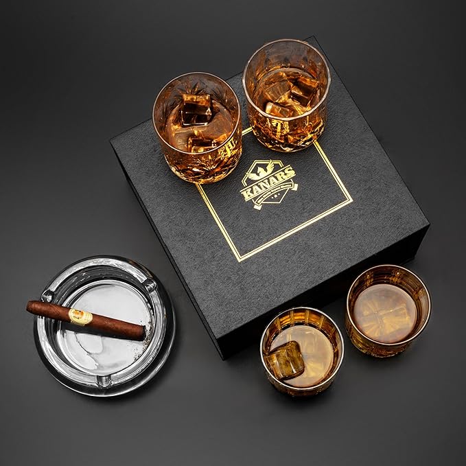 KANARS Whiskey Glasses Set of 4 - Multi Style Crystal Liquor Glasses 10 oz - Rocks Glass Barware For Scotch, Bourbon, Rum and Cocktail, Whisky Gifts for Men